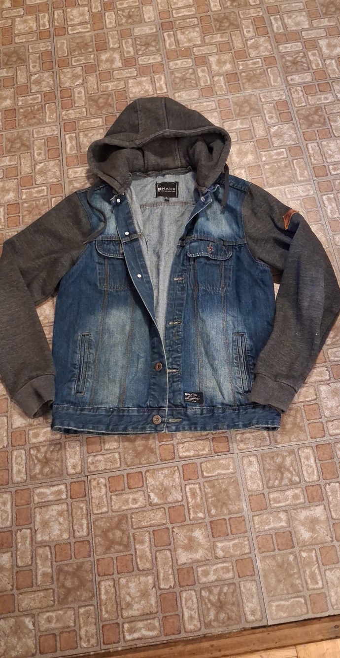 Matix Denim & Charcoal Hooded Bomber Jacket